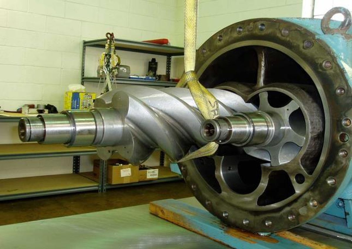 Marine HVAC compressor overhaul on workshop floor
